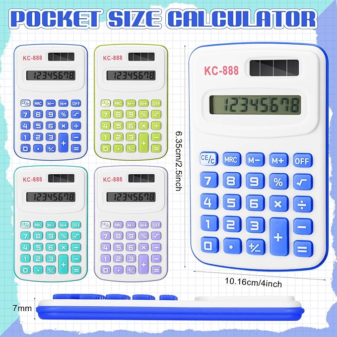 Hoteam 16 Pcs Christmas Pocket Calculator Gift for Students Bulk Mini Handheld Calculator Basic Standard Calculators with Button Battery 8 Digit Display for School Office Home(Assorted Colors)