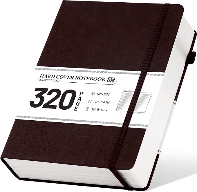 CAGIE B5 Journal Notebook for Men Women 320 Pages 100 GSM Paper Vintage Journaling Notebooks A5 Hardcover Leather Journals for Writing Travel Work Note Taking Diary, 7.6x10 in, Dark Brown