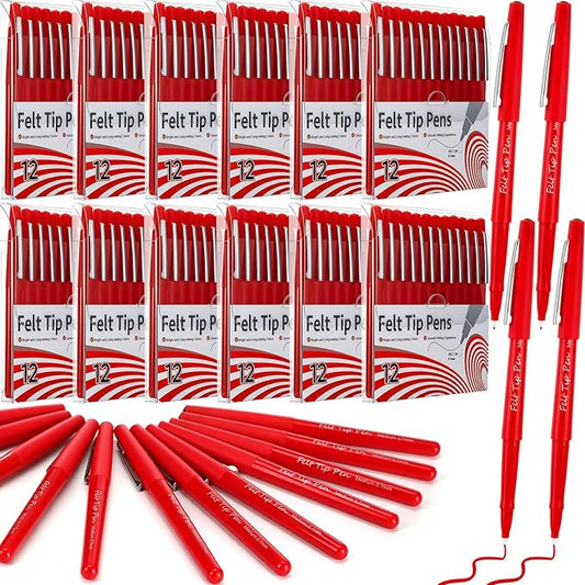 144 Pcs Felt Tip Pens 0.7mm Medium Point Pens Bulk, Felt Tip Markers for Journaling, Writing, Note Taking, Planner, Ideal for Office School Art Supplies Gift (Red)