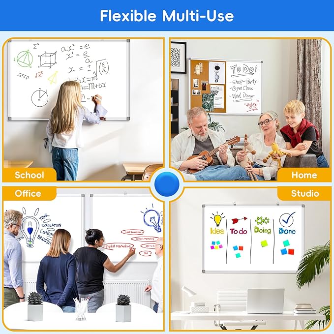 Magnetic Dry Erase Board, 36 x 24 Inch White Board with Marker, Magnet and Eraser, Magnetic Whiteboard for Home, School, Office, Kitchen