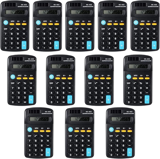 12 Pieces Pocket Size Mini Calculators Handheld Angled 8-Digit Display Calculators Basic Standard Small Accounting Desktop Supplies for Office School and Home