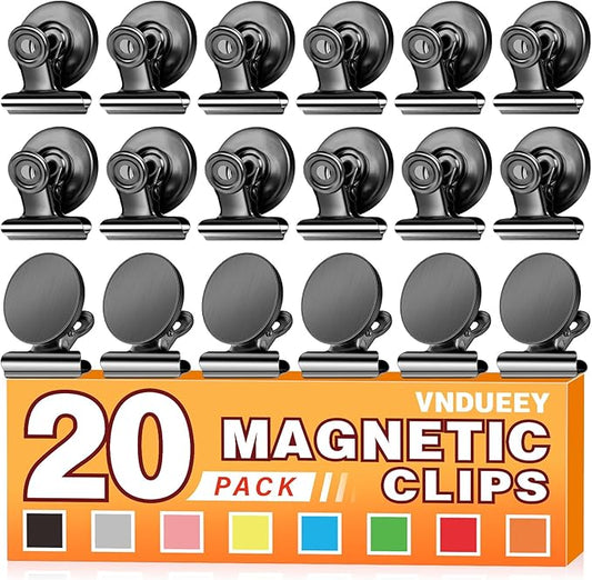 VNDUEEY 20 Pack Black Magnetic Clips for Refrigerator, Strong Fridge Magnets Magnet Clips Whiteboard Magnets?Magnetic Clips for Locker Office Home School
