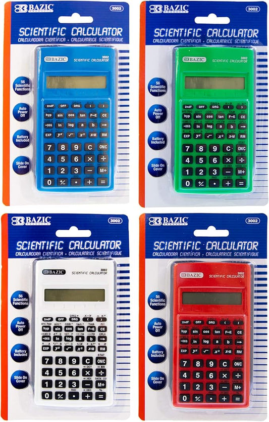 BAZIC Scientific Calculator 56 Function w/Slide-On Case, Engineering Calculators LCD Display, Great for Students and Professionals, Asst Color, 12-Pack