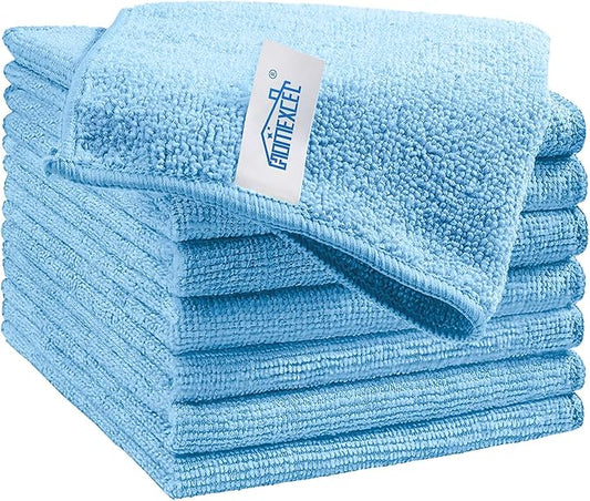 HOMEXCEL Blue Microfiber Cleaning Cloth, 8 Pack Cleaning Towels for Kitchen, Lint Free, Scratch-Free, Highly Absorbent, and Reusable Cleaning Rags for House, Window and Glass, Cars, 11.5 X11.5 inch