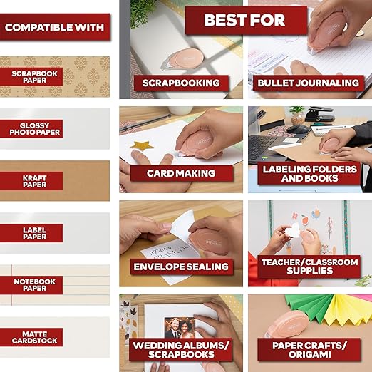 XFasten Glue Tape Roller for Scrapbooking 4-Pack Acid-Free Pastel Pink Double Sided Tape Roller for Crafts, Photos, Bullet and Junk Journaling Supplies - Scrapbook Adhesive Runner (0.3 in x 30 ft)