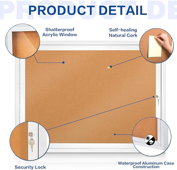 SWANCROWN Outdoor Enclosed Cork Bulletin Board Weatherproof Display Cases Tamperproof Notice Poster Memo Board with Aluminum Frame (Cork, 37x28 inches)