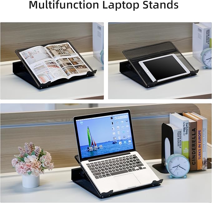 DESIGNA Metal Mesh Ventilated Adjustable Laptop Stands Computer Notebook Holder Stand Riser Compatible with Apple MacBook Air Pro Dell XPS HP Samsung Lenovo More Laptops up to 19"- Black