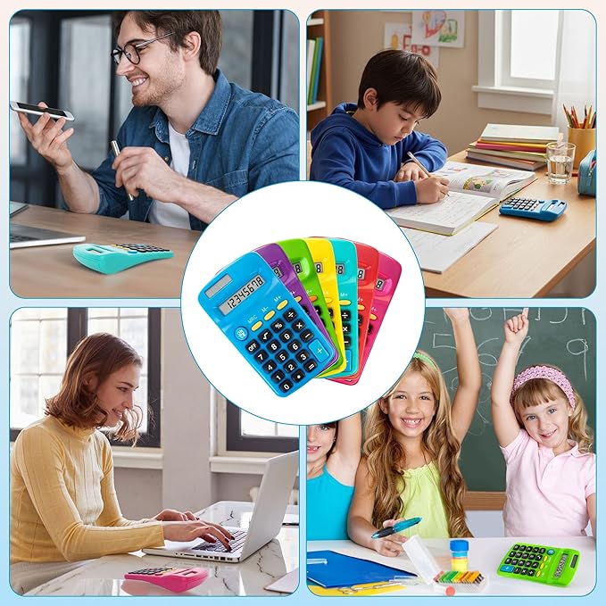 12 Pack Pocket Calculator Bulk: 8 Digit Hand Held Basic Calculator Small Solar Battery Dual Power Mini Calculators for Classroom Students Desktop School Home Office (Multicolor, 12 Pcs)