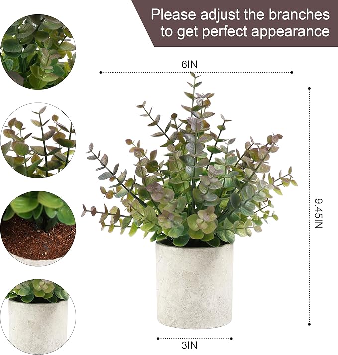 2 Pack Small Fake Plants Christmas Plants Eucalyptus Potted Artificial Plants for Home Indoor Fireplace Mantel Shelf Desk Home Bathroom Farmhouse Room Coffee Christmas Table Decor Xmas Decor (Purple)
