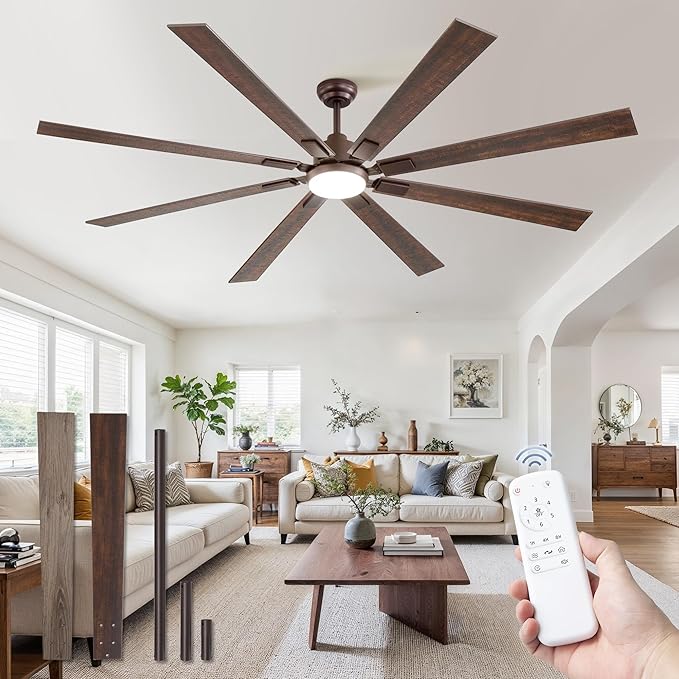 ZMISHIBO 80 Inch Oil Rubbed Bronze Ceiling Fans with Lights and Remote, Indoor/Outdoor Farmhouse Ceiling Fan for Living Room Patio, 6 Speed Reversible Quiet DC Motor, 3CCT, Dual Finish Blades
