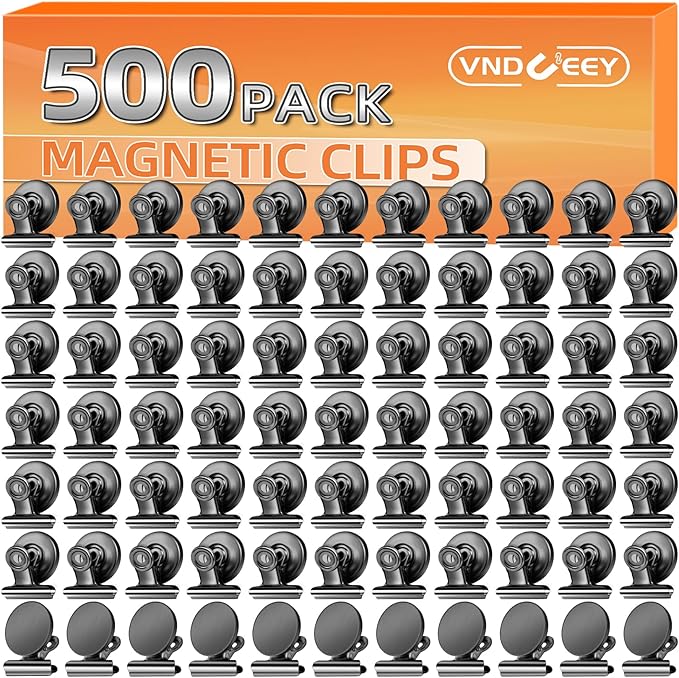 VNDUEEY 500 Pack Black Fridge Magnets Refrigerator Magnets, Magnetic Clips Heavy Duty, Magnetic Paper Clip Holder, Detailed Locker List Display Paper Fasteners on Home, Office, Teaching