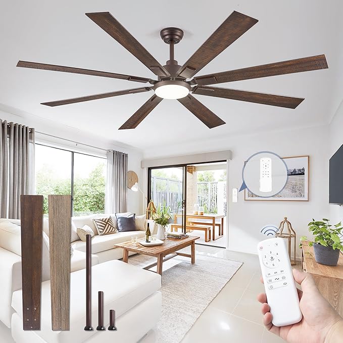 ZMISHIBO 72 inch Oil Rubbed Bronze Ceiling Fans with Lights and Remote, Indoor/Outdoor Farmhouse Ceiling Fan for Living Room Patio, 6 Speed Reversible Quiet DC Motor, 3CCT, Dual Finish Blades