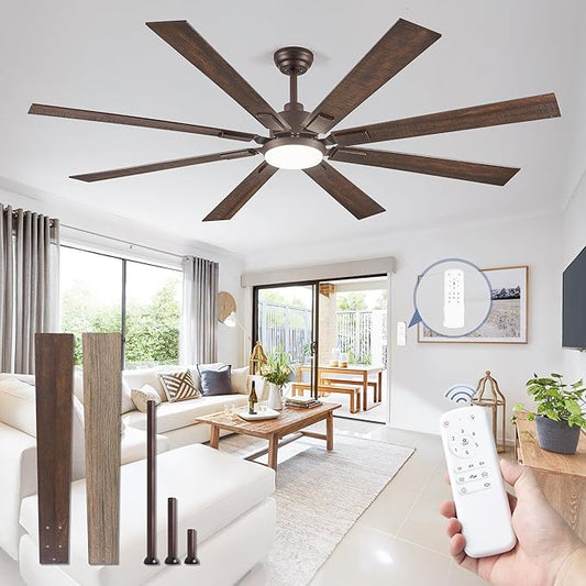 ZMISHIBO 72 inch Oil Rubbed Bronze Ceiling Fans with Lights and Remote, Indoor/Outdoor Farmhouse Ceiling Fan for Living Room Patio, 6 Speed Reversible Quiet DC Motor, 3CCT, Dual Finish Blades