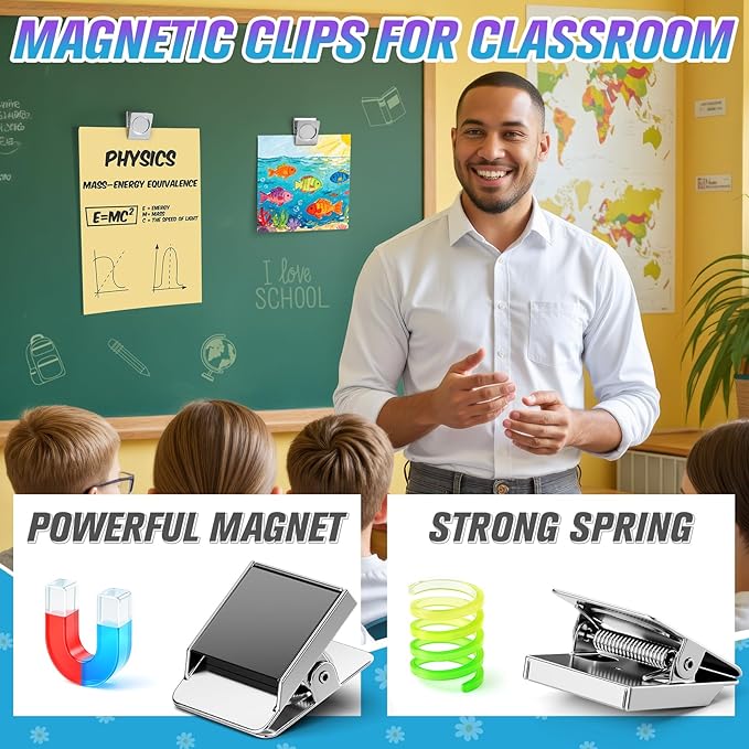 12 Pack Large Magnetic Clips Heavy Duty, Strong Magnet Clips for Notes, Fridge Magnets, Refrigerator Magnets Clip for Organization, Chip Clip Magnets for Whiteboard, Classroom, Cruise, Office