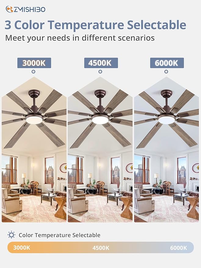ZMISHIBO 80 Inch Oil Rubbed Bronze Ceiling Fans with Lights and Remote, Indoor/Outdoor Farmhouse Ceiling Fan for Living Room Patio, 6 Speed Reversible Quiet DC Motor, 3CCT, Dual Finish Blades