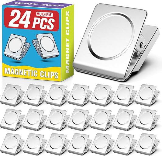24 Pack Large Magnetic Clips Heavy Duty, Strong Magnet Clips for Notes, Fridge Magnets, Refrigerator Magnets Clip for Organization, Chip Clip Magnets for Whiteboard, Classroom, Cruise, Office