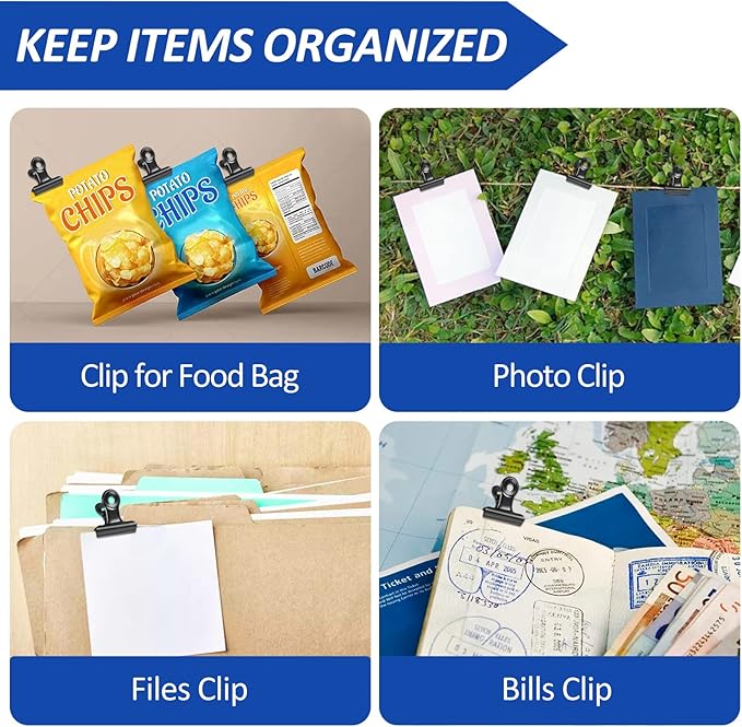 30 Pack Bulldog Clips 1.25 Inches Small Hinge Paper Clips Metal Hinge Clips for Crafts, Food Bags, Drawings, Photos at Home Kitchen & Office Usage, Black, 31mm