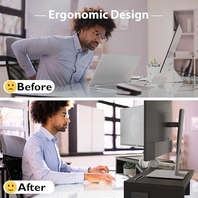 BONTEC Dual Monitor Stand Riser with Smartphone Holder, Adjustable Length & Swivel Angle, Ergonomic Wooden Desktop Organizer for PC Monitor, Laptop, Printer, Large Storage, White