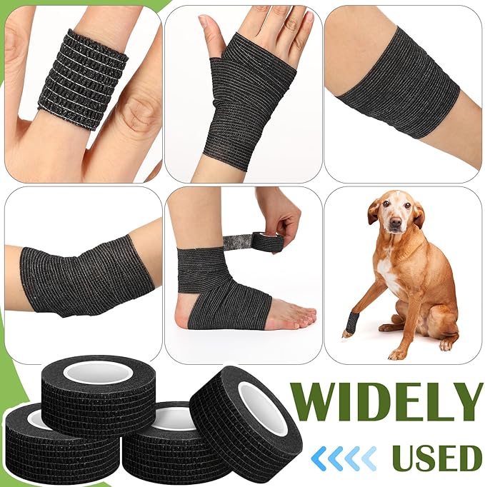 Treela 36 Pcs Self Adherent Bandage 1" X 5 Yard Wrap Breathable Cohesive Bandage Elastic Adhesive Tape for Stretch Athletic Sports Wrist Ankle(Black)