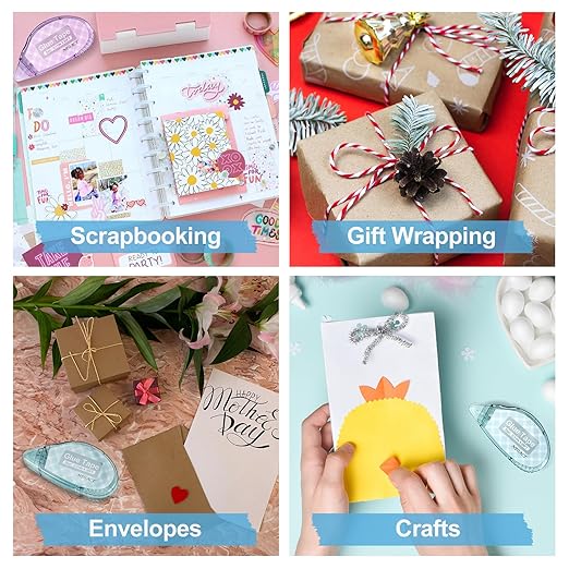 12 Pack Scrapbook Tape, Double Sided Tape Roller for Crafts,0.31In x 26 Ft Adhesive Glue Tape Runner for Scrapbooking,Junk Journal Supplies and Craft Supplies Gift Wrapping