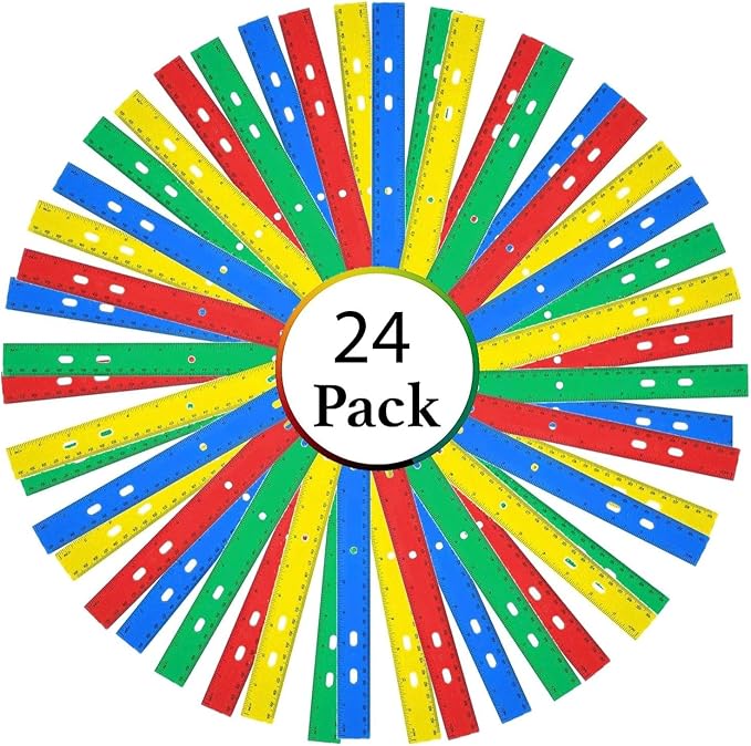 24 Pack Rulers Bulk for Classroom Supplies, Kids | 12 Inch Rulers with Imperial (US Inches) and Metric (CM/Millimeter) Measure for Teachers, Students