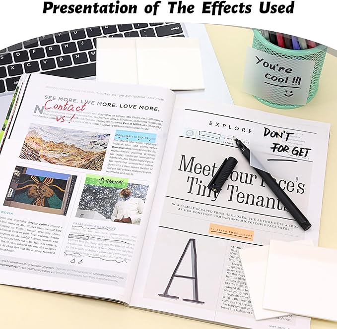 ‎SYMDROMIA Transparent Sticky Notes, 3"x3" Clear Post Translucent Sticky Notes with See Through Self-Adhesive Sticky Pads for Office School College Supplies, 800 Sheets White