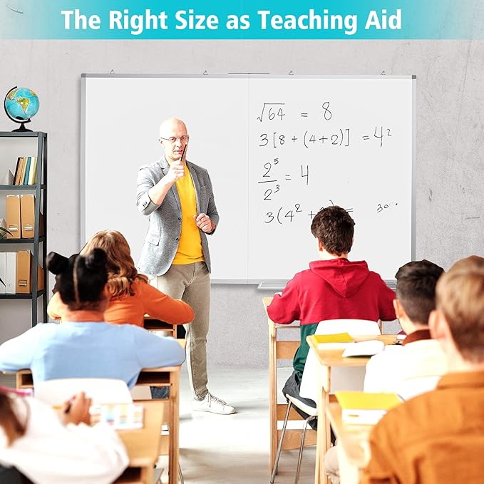 White Board Dry Erase 60x40, Large Magnetic Whiteboard Maxtek Dry Erase Boards for Wall, Aluminum Presentation Wall-Mounted Marker Board with a Long Pen Tray for School, Classroom, Office & Home