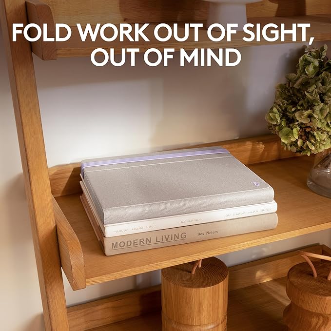 Logitech Casa Pop-Up Desk Work From Home Kit with Laptop Stand, Wireless Keyboard & Touchpad, Bluetooth, USB C Charging, for Laptop/MacBook(10” to 17”), Windows,macOS,ChromeOS - Nordic Calm,Tan/Purple