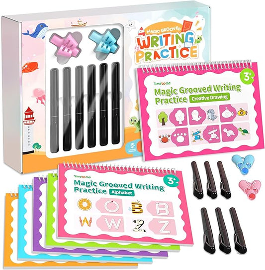 Magic Grooved Writing Practice, Large Grooved Handwriting Practice for Kids 5-7 8-10, Preschool Learning Activities, Tracing Books for Kids Ages 3-5, Preschool Workbook, Reusable Write Number Letter