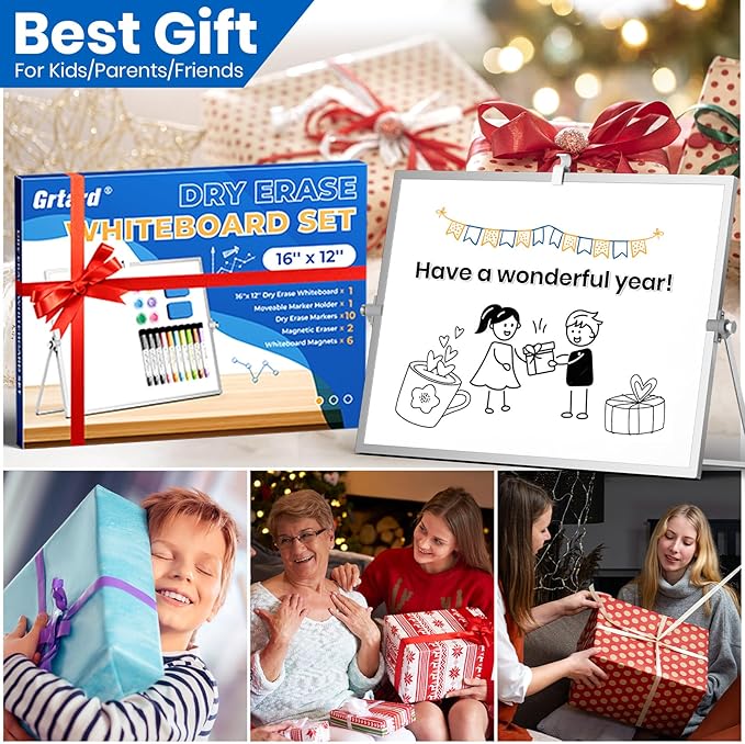 Grtard Dry Erase Magnetic White Board, 16''x12'' Double-Sided Desktop Whiteboard with Stand, Portable Small Whiteboard Set, Dry Erase Board for Drawing, ToDo, Office, Home, School