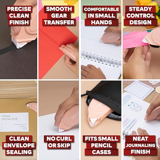 XFasten Glue Tape Roller for Scrapbooking 4-Pack Acid-Free Pastel Pink Double Sided Tape Roller for Crafts, Photos, Bullet and Junk Journaling Supplies - Scrapbook Adhesive Runner (0.3 in x 30 ft)