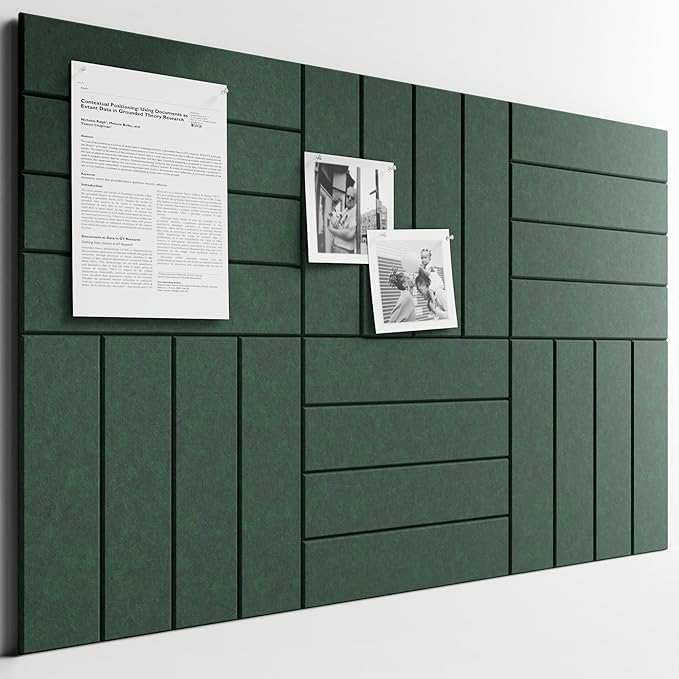 Bumusty Large Cork Board Alternative-36 x24 Felt Bulletin Board Tiles, with 30 Pushpins, 40 Adhesive Tabs, 6-Pack Slat Wall Paneling, Cork Boards for Office Push Pin Board Felt Board-Aurora Green