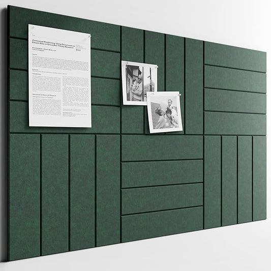 Bumusty Large Cork Board Alternative-36 x24 Felt Bulletin Board Tiles, with 30 Pushpins, 40 Adhesive Tabs, 6-Pack Slat Wall Paneling, Cork Boards for Office Push Pin Board Felt Board-Aurora Green