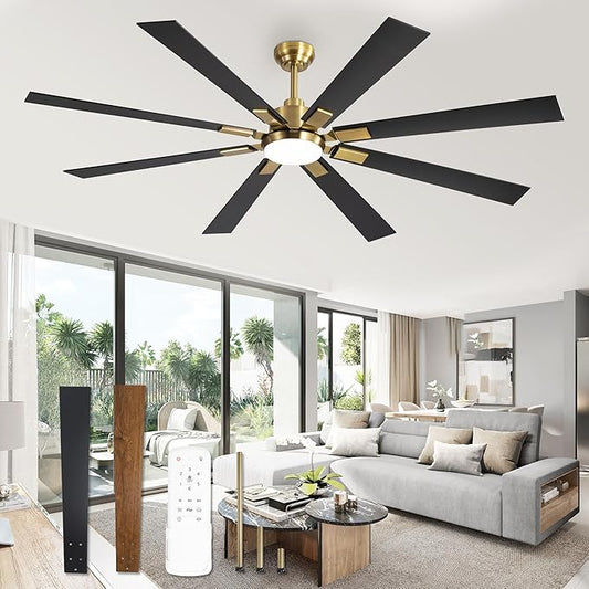 ZMISHIBO 72 inch Black and Gold Ceiling Fans with Lights and Remote, Indoor/Outdoor Ceiling Fan for Patio Living Room, 6 Speed Reversible Quiet DC Motor, 3 CCT, Dual Finish Blades