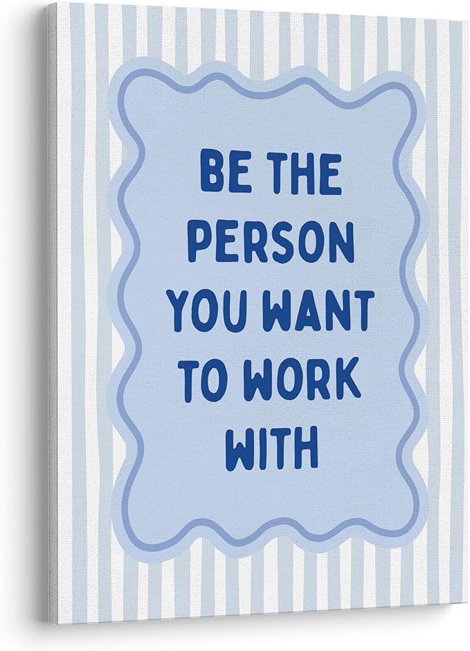 XWELLDAN 874 Be the Person You Want to Work with Blue Office Framed Canvas Wall Art Decor, Inspirational Motivational Teamwork wall art Decor for Office, 11x14 Inches