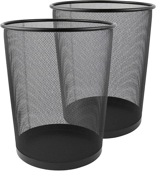 Zuvo Waste Basket | Metal Wire Mesh Bin | Pack of 2 | Lightweight & Stylish | Ideal Trash Can for Home & Office Waste | 4 Gallon (Black)