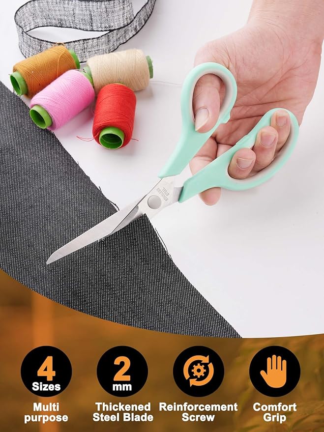 Craft Scissors Set of 4, Stainless Stee Blades, Sharp, Comfort Grip, Scissors All purpose for Office School Home Fabric Sewing DIY Craft Cutting, 8.5''/7.5''/6.7''/5.5'', Green