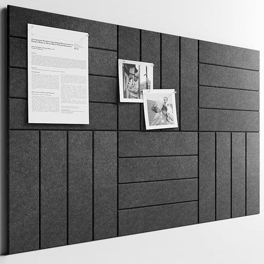 Bumusty Large Cork Board Alternative-36 x24 Felt Bulletin Board Tiles, with 30 Pushpins, 40 Adhesive Tabs, 6-Pack Slat Wall Paneling, Cork Boards for Office Push Pin Board Felt Board-Charcoal Gray
