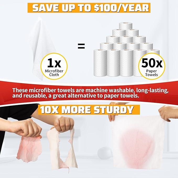 HOMERHYME White Microfiber Cleaning Cloth, 150 Pack Shop Towels All-Purpose Cleaning Rags, Bulk Lint-Free Washcloth Reusable Microfiber Towels for Cars Mechanic Garage & Housekeeping 11.5"*11.5"