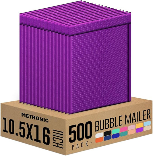 Metronic Bubble Mailers 10.5X16 500 Pack Purple Bubble Mailers Waterproof Thick Padded Envelopes Mailing Envelopes Bubble Padded for Packaging, Makeup, Gift, Mailing, Shipping, Small Items Supplies