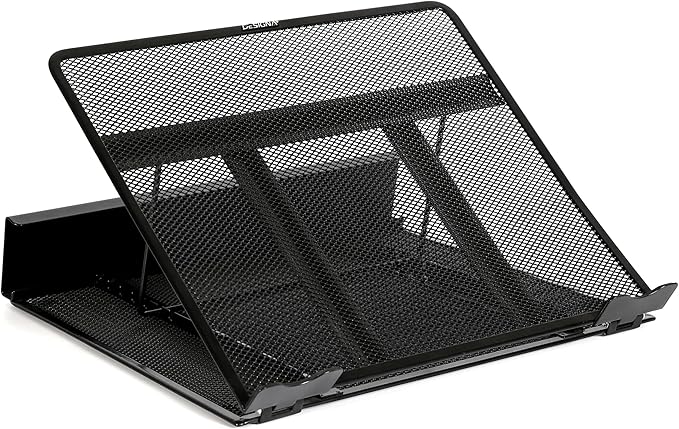 DESIGNA Metal Mesh Ventilated Adjustable Laptop Stands Computer Notebook Holder Stand Riser Compatible with Apple MacBook Air Pro Dell XPS HP Samsung Lenovo More Laptops up to 19"- Black