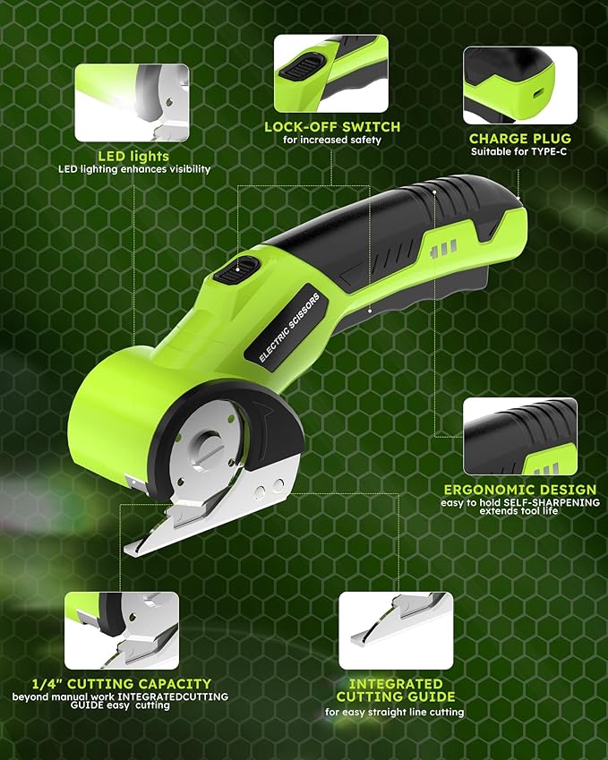 Cordless Electric Scissors, 4.5V Cardboard Cutter with Safety Lock and 2 Blades,Rechargeable Box Cutter for Fabric,Plastic, Gifts for Men,Women