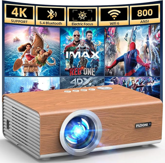 [Electric Focus / High Brightness] Projector with WiFi and Bluetooth, Highlight Native 1080P Outdoor Movie Projector, FUDONI Home Theater Auto 6D Keystone, 300"Screen for USB/HDMI/iOS/Android/TV Stick