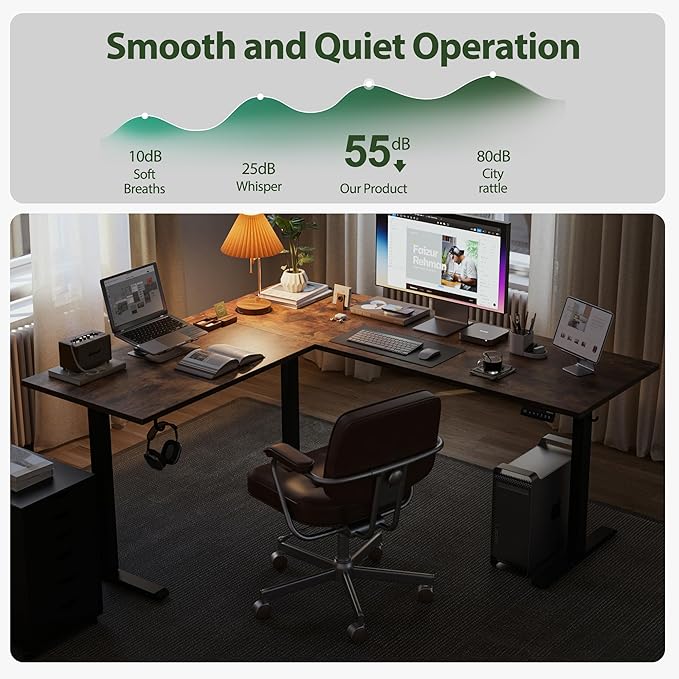 Agilestic L-Shaped Standing Desk Adjustable Height, Electric Corner Standing Desk, Sit Stand Up Desk, 75x61 inch Sit Stand Computer Table, Rustic Brown