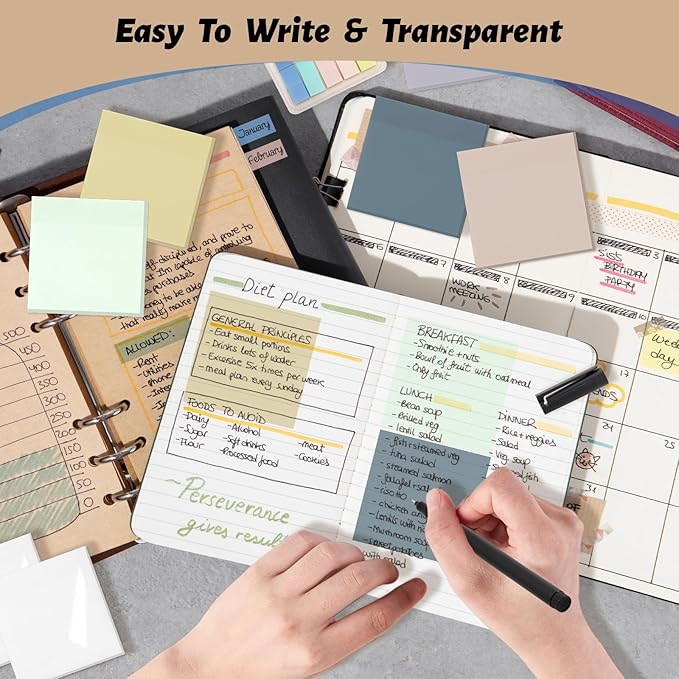 ‎SYMDROMIA Transparent Sticky Notes, 3"x3" Clear Sticky Notes, Post Translucent with See Through Self-Adhesive Sticky Pads for Office School College Supplies, 800 Sheets Soft Morandi