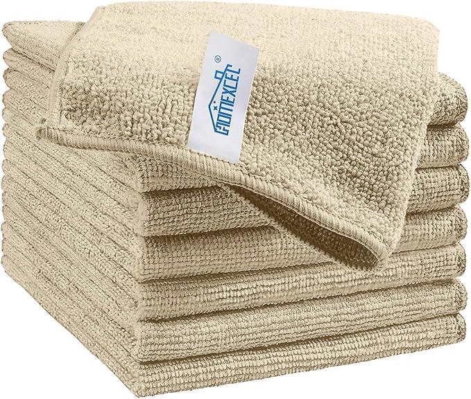 HOMEXCEL Brown Microfiber Cleaning Cloth, 8 Pack Cleaning Towels for Kitchen, Lint Free, Scratch-Free, Highly Absorbent, and Reusable Cleaning Rags for House, Window and Glass, Cars, 11.5 X11.5 inch