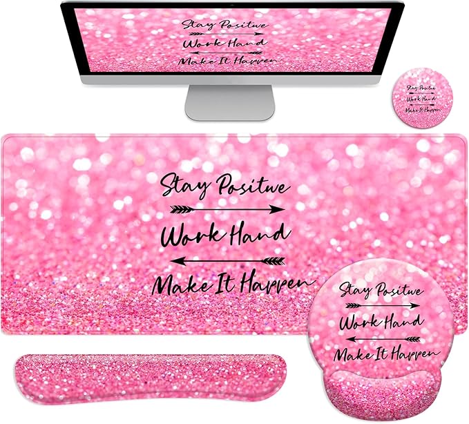 Long Mouse Pad XXL,Ergonomic Desk Mat Gaming Set,Keyboard Wrist Support Rest Mouse Pad Suitable for Office and Home (XXL Pink Set)