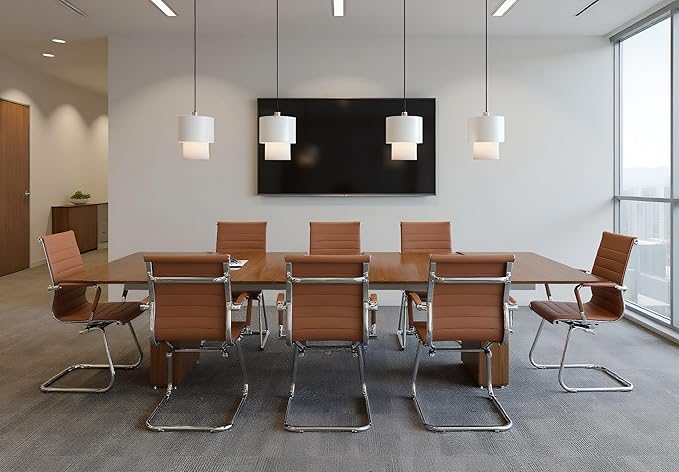 Wahson Office Guest Chairs No Wheels & Reception Chairs, Leather Waiting Room Chairs Mid Back Conference Chair with Sled Base for Meeting/Lobby/Restroom, Coffee (8 Pack)