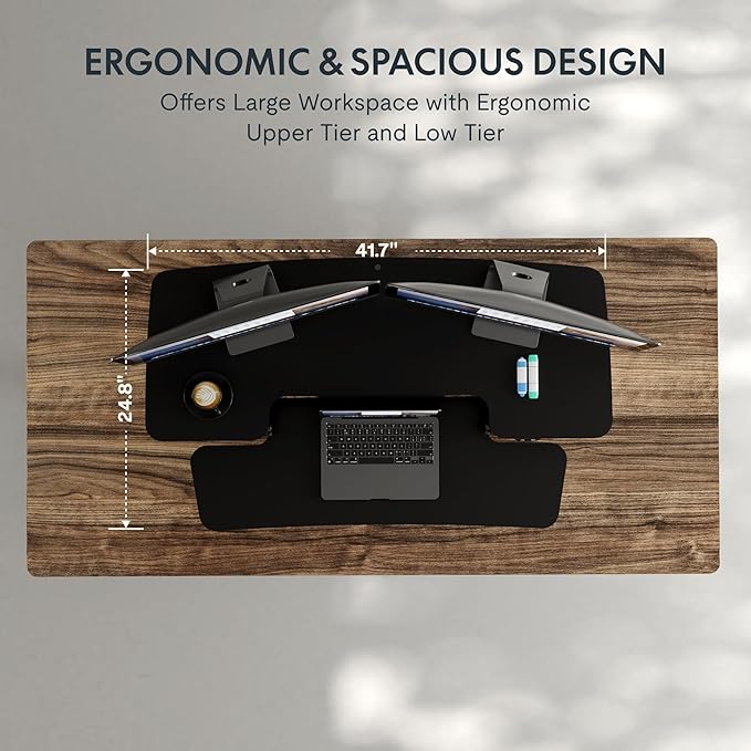 FLEXISPOT 42 inch Electric Motor Desk Converter, Height Adjustable Motorized Stand up Desk Riser with Quick Release Keyboard Tray, Black Monitors and Laptop Workstation