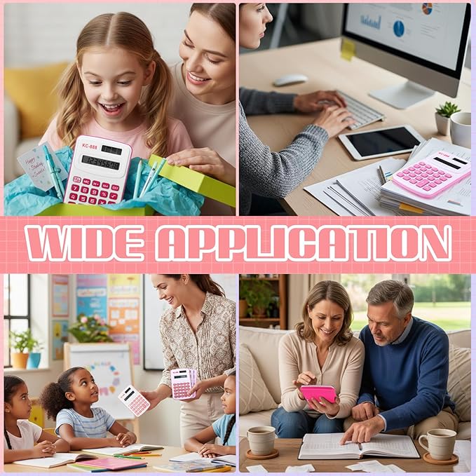 Hoteam 16 Pcs Christmas Pocket Calculator Gift for Students Bulk Mini Handheld Calculator Basic Standard Calculators with Button Battery 8 Digit Display for School Office Home(Pink Color)